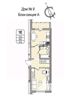 1-к квартира, строящийся дом, 38м2, 15/16 этаж