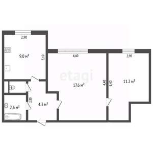 2-к квартира, вторичка, 47м2, 1/10 этаж