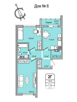2-к квартира, строящийся дом, 59м2, 15/16 этаж