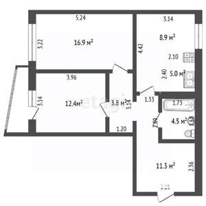 2-к квартира, вторичка, 63м2, 6/16 этаж