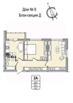 2-к квартира, строящийся дом, 54м2, 11/16 этаж