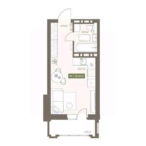 Студия квартира, вторичка, 26м2, 12/16 этаж