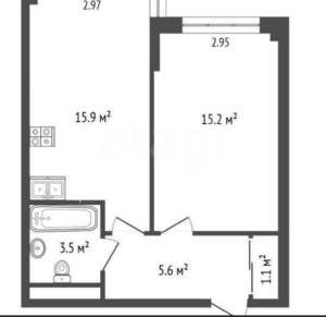 2-к квартира, вторичка, 43м2, 6/7 этаж
