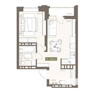 1-к квартира, вторичка, 39м2, 16/16 этаж