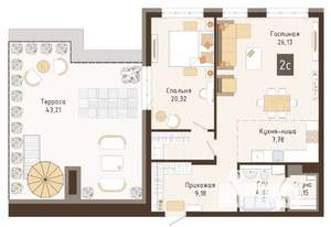 3-к квартира, строящийся дом, 73м2, 7/7 этаж