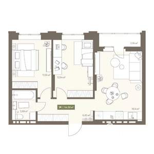 2-к квартира, вторичка, 55м2, 5/16 этаж