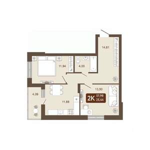 2-к квартира, вторичка, 58м2, 11/20 этаж