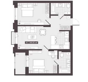 3-к квартира, вторичка, 69м2, 5/16 этаж