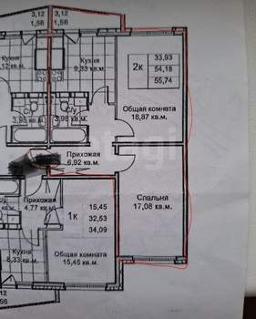2-к квартира, вторичка, 54м2, 9/12 этаж