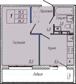 1-к квартира, вторичка, 36м2, 2/17 этаж