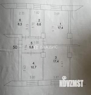 3-к квартира, вторичка, 66м2, 1/4 этаж