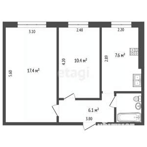 2-к квартира, вторичка, 44м2, 1/5 этаж