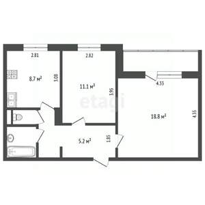 2-к квартира, вторичка, 50м2, 2/9 этаж