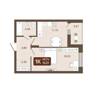 1-к квартира, вторичка, 41м2, 16/20 этаж