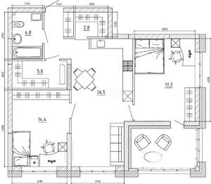 3-к квартира, вторичка, 86м2, 2/4 этаж