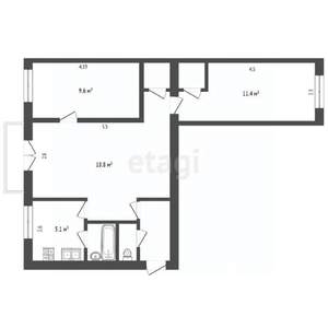 3-к квартира, вторичка, 54м2, 5/5 этаж