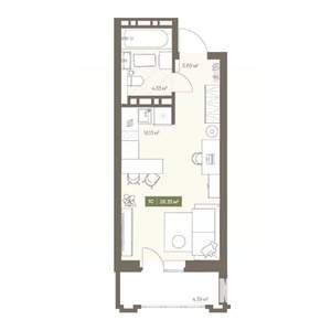 Студия квартира, вторичка, 28м2, 13/16 этаж