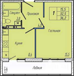 1-к квартира, вторичка, 36м2, 4/17 этаж