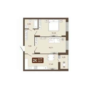 2-к квартира, вторичка, 64м2, 18/20 этаж