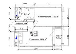 2-к квартира, строящийся дом, 37м2, 2/15 этаж