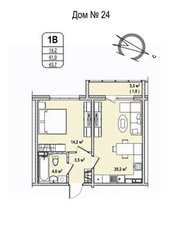 1-к квартира, строящийся дом, 44м2, 10/17 этаж