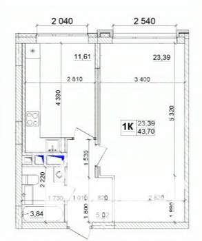 2-к квартира, вторичка, 44м2, 11/16 этаж