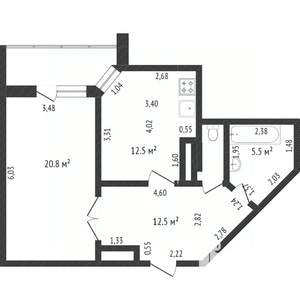 1-к квартира, вторичка, 53м2, 9/15 этаж