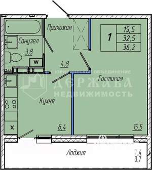 1-к квартира, вторичка, 36м2, 5/12 этаж