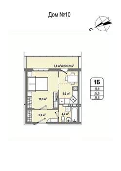 1-к квартира, строящийся дом, 37м2, 1/16 этаж
