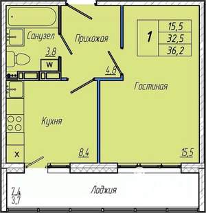 1-к квартира, вторичка, 36м2, 1/17 этаж