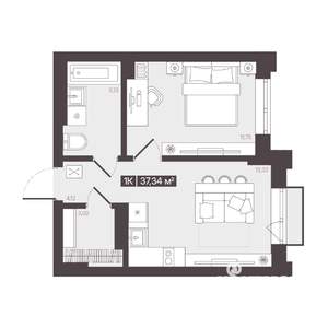 1-к квартира, строящийся дом, 37м2, 5/16 этаж