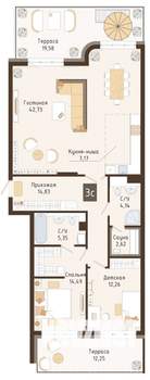3-к квартира, вторичка, 105м2, 2/7 этаж