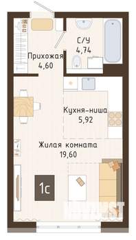 1-к квартира, вторичка, 35м2, 4/7 этаж