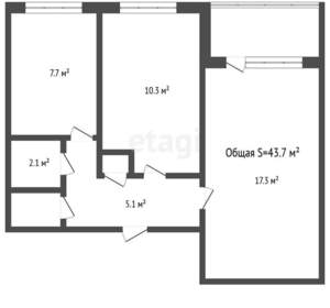 2-к квартира, вторичка, 42м2, 1/9 этаж