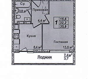 1-к квартира, вторичка, 32м2, 1/16 этаж