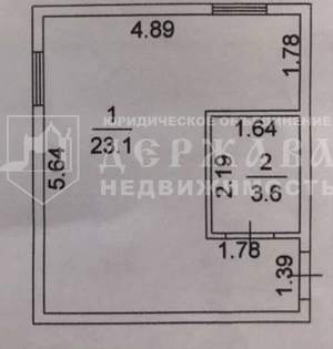 1-к квартира, вторичка, 27м2, 2/3 этаж