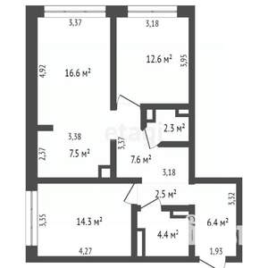3-к квартира, вторичка, 74м2, 6/11 этаж