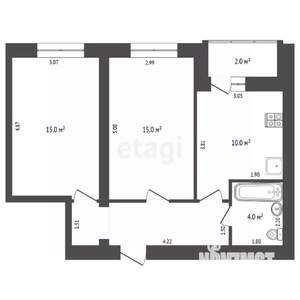 2-к квартира, вторичка, 52м2, 12/16 этаж