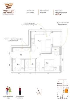 Студия квартира, вторичка, 48м2, 6/8 этаж