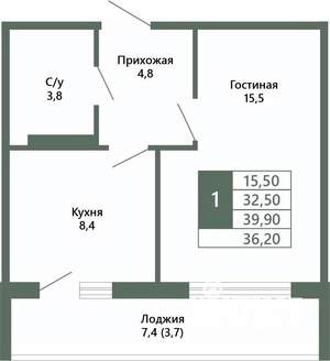 1-к квартира, вторичка, 36м2, 11/15 этаж