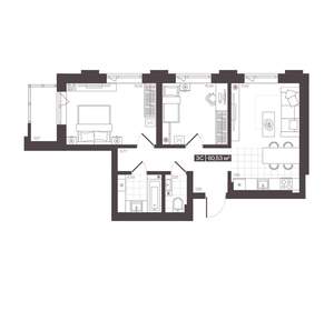 3-к квартира, вторичка, 61м2, 4/16 этаж