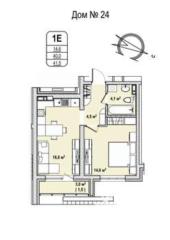 1-к квартира, строящийся дом, 42м2, 1/17 этаж