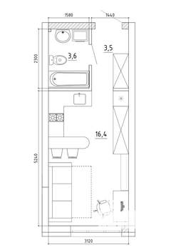 1-к квартира, вторичка, 23м2, 5/8 этаж