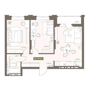 2-к квартира, вторичка, 56м2, 9/16 этаж