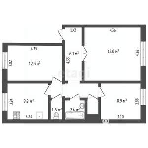 3-к квартира, вторичка, 65м2, 1/9 этаж