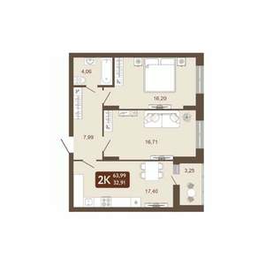 2-к квартира, вторичка, 64м2, 12/20 этаж