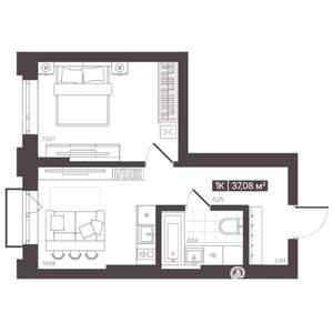 1-к квартира, вторичка, 37м2, 4/16 этаж
