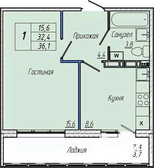 1-к квартира, вторичка, 36м2, 12/17 этаж