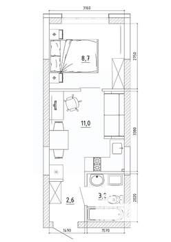 1-к квартира, вторичка, 26м2, 5/8 этаж