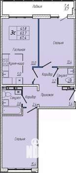 2-к квартира, вторичка, 68м2, 10/17 этаж